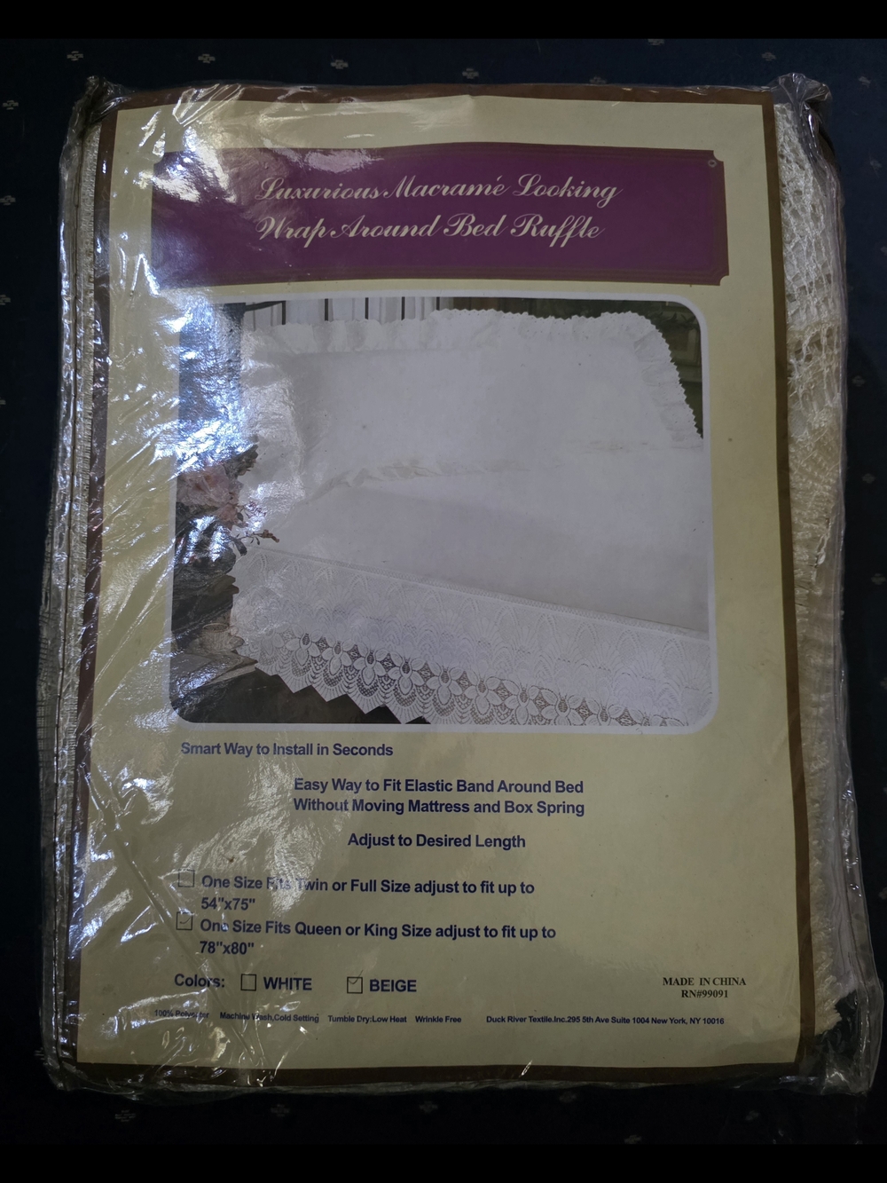 Luxurious Macramé Look Wrap-Around Bed Ruffle in BEIGE